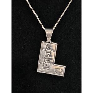 Vintage Letter "L" Italy Sterling Silver 24" Chain & EFS Pendant 2 Kids & Heart